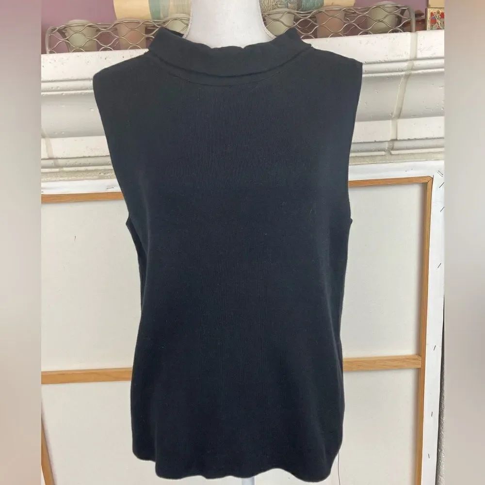 Talbots mock t neck black sleeveless knit top